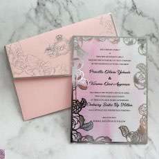 Laser Cut Invitation Card Pink Wedding Invitation Romantic Card Customized 